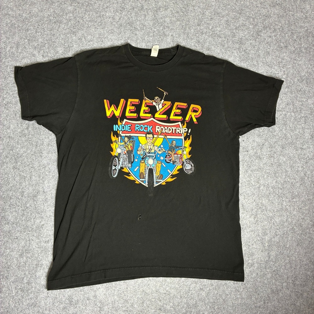 Weezer Indie Rock Roadtrip 2023 Tour T-Shirt Mens Black Graphic Band Tee Large